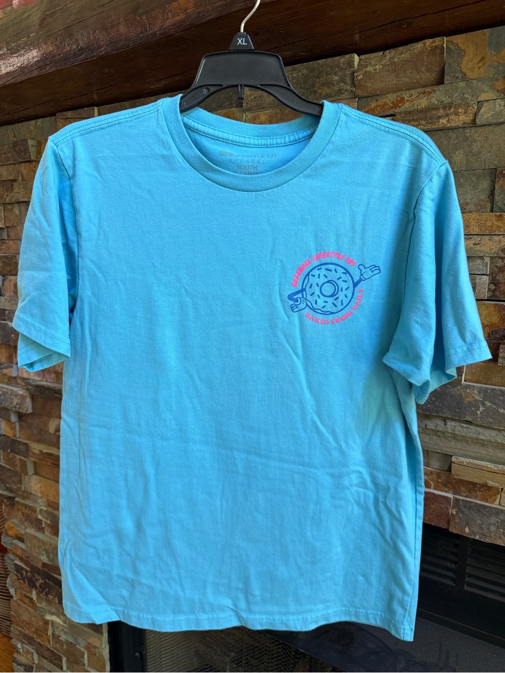 Baseball Lifestyle 101 Light Blue Graphic Tee with Donut Print,  Youth XL